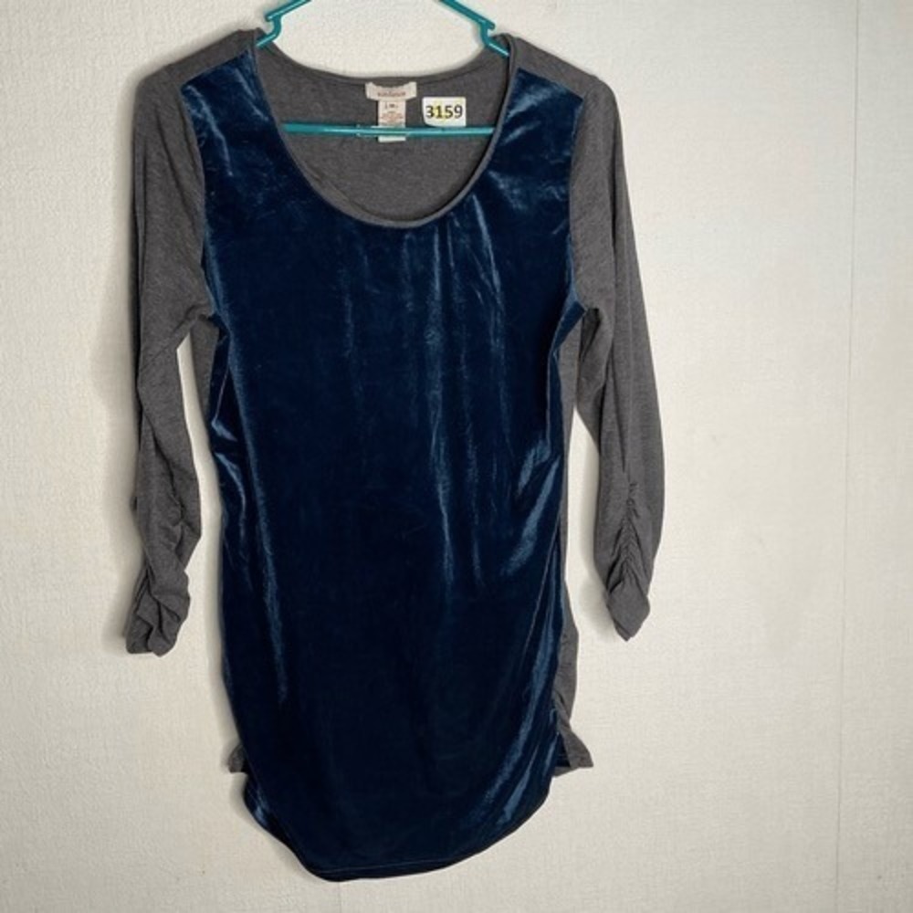 Sundance Blue/Gray Velvet Ruched 3/4 Sleeve Dulcet Tones T-Shirt Women M China‎